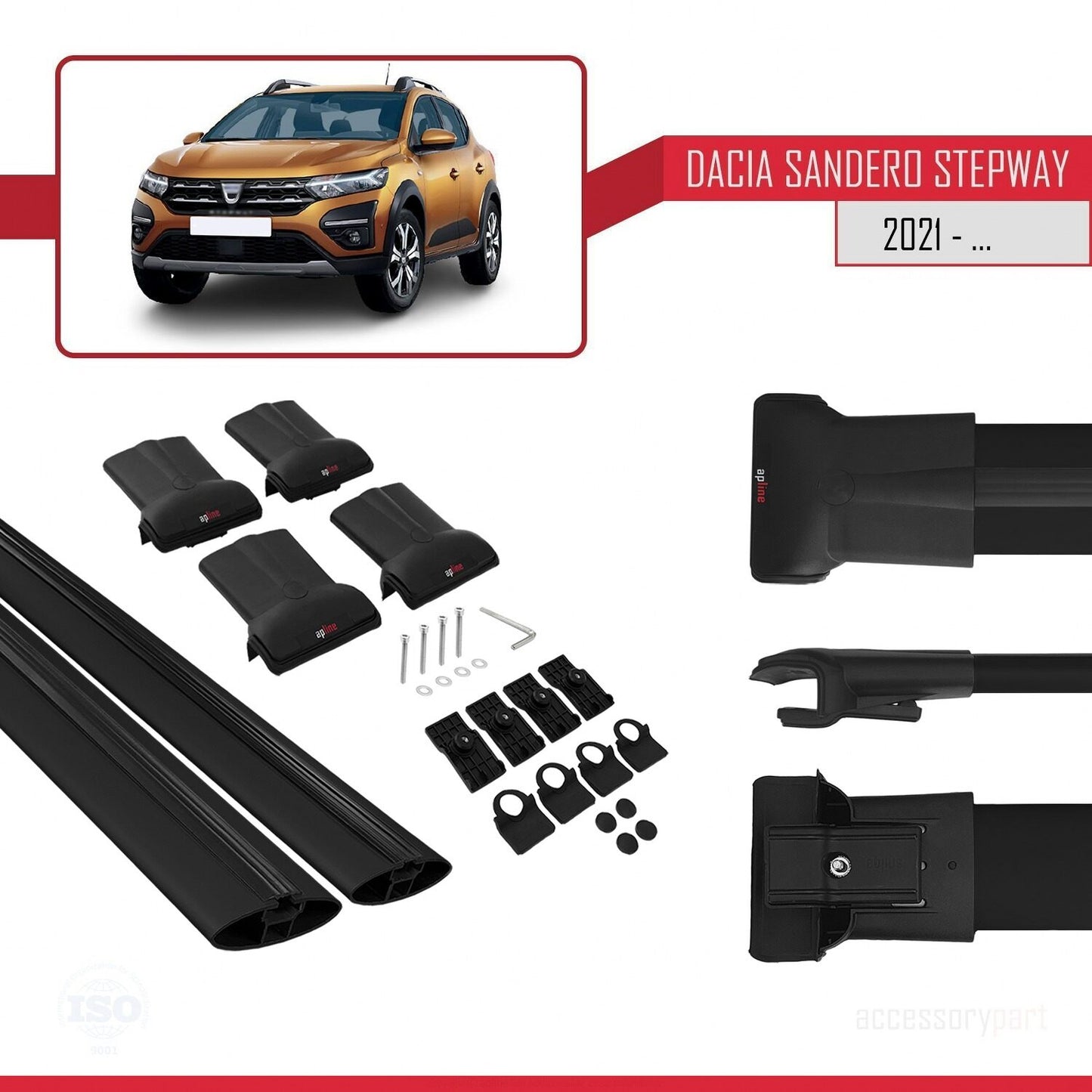 Compatibile con Dacia Sandero Stepway 3 2021-2025 modello FLY Barre portatutto per auto Portapacchi in alluminio nero 2 barre