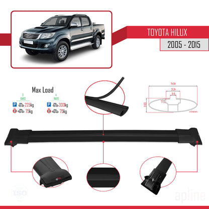Compatible avec Toyota Hilux 7 (AN30) 2005-2015 FLY Model Barres de Toit Railing Porte-Bagages de Voiture Noir Aluminium 3 Barres