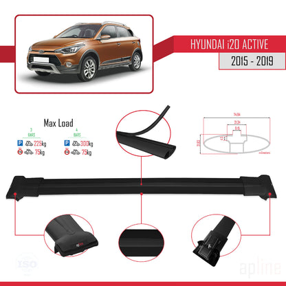 Compatibile con Hyundai i20 II Active 2015-2019 modello FLY Barre portatutto per auto Portapacchi in alluminio nero 3 barre