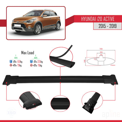 Compatibile con Hyundai i20 II Active 2015-2019 modello FLY Barre portatutto per auto Portapacchi in alluminio nero 2 barre