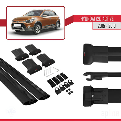 Compatibile con Hyundai i20 II Active 2015-2019 modello FLY Barre portatutto per auto Portapacchi in alluminio nero 2 barre
