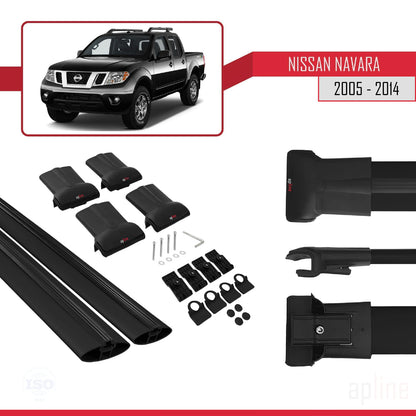Compatible with Nissan Navara 3 (D40) 2005-2014 FLY Model Car Roof Rack Cross Bar Black Aluminium 2 Bars