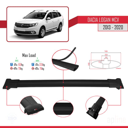 Compatibile con Dacia Logan 2 MCV (K52) 2013-2020 modello FLY Barre portatutto per auto Portapacchi in alluminio nero 2 barre