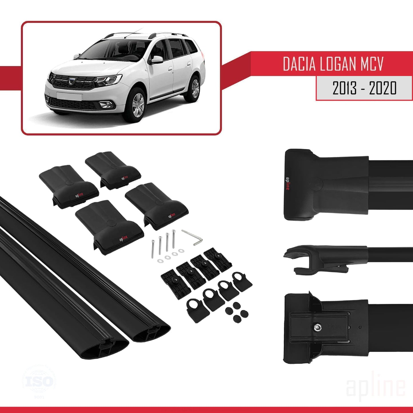 Compatibile con Dacia Logan 2 MCV (K52) 2013-2020 modello FLY Barre portatutto per auto Portapacchi in alluminio nero 2 barre