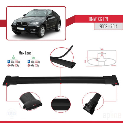 Compatibile con BMW X6 (E71) 2008-2014 modello FLY Barre portatutto per auto Portapacchi in alluminio nero 3 barre