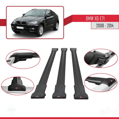 Compatibile con BMW X6 (E71) 2008-2014 modello FLY Barre portatutto per auto Portapacchi in alluminio nero 3 barre