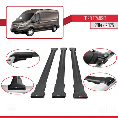 Compatibile con Ford Transit 2014-2025 modello FLY Barre portatutto per auto Portapacchi in alluminio nero 3 barre