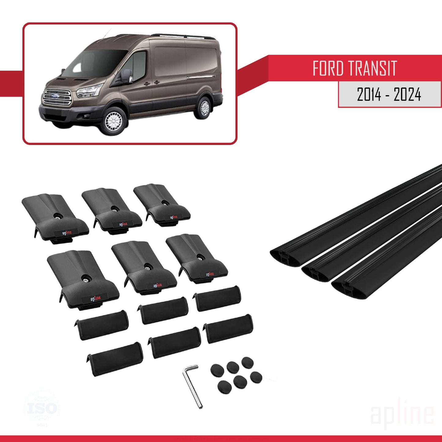 Compatibile con Ford Transit 2014-2025 modello FLY Barre portatutto per auto Portapacchi in alluminio nero 3 barre