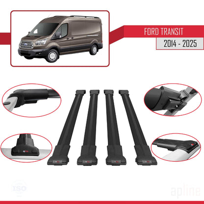 Compatibile con Ford Transit 2014-2025 modello FLY Barre portatutto per auto Portapacchi in alluminio nero 4 barre