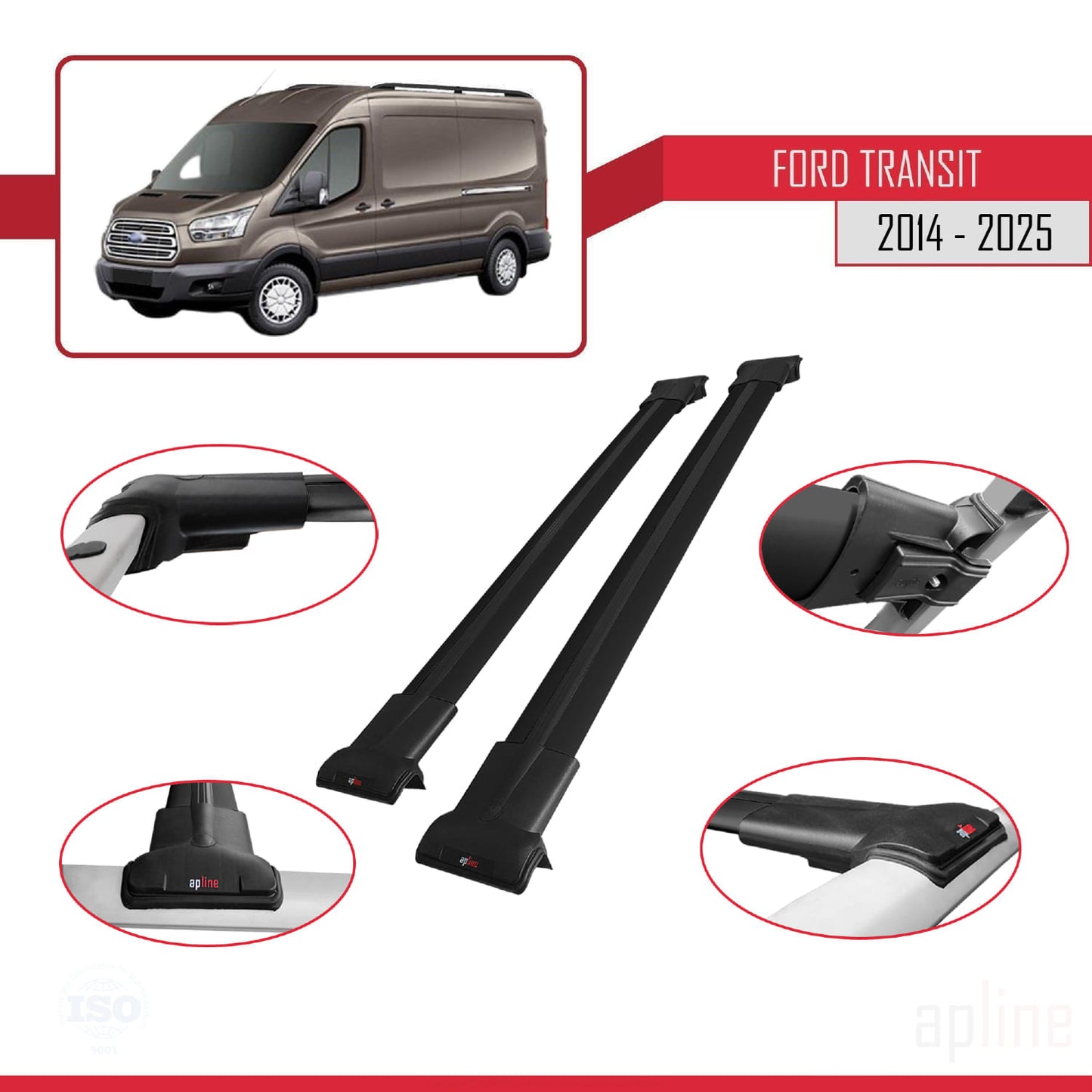 Compatibile con Ford Transit 2014-2025 modello FLY Barre portatutto per auto Portapacchi in alluminio nero 2 barre