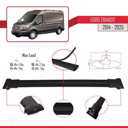 Compatibile con Ford Transit 2014-2025 modello FLY Barre portatutto per auto Portapacchi in alluminio nero 2 barre