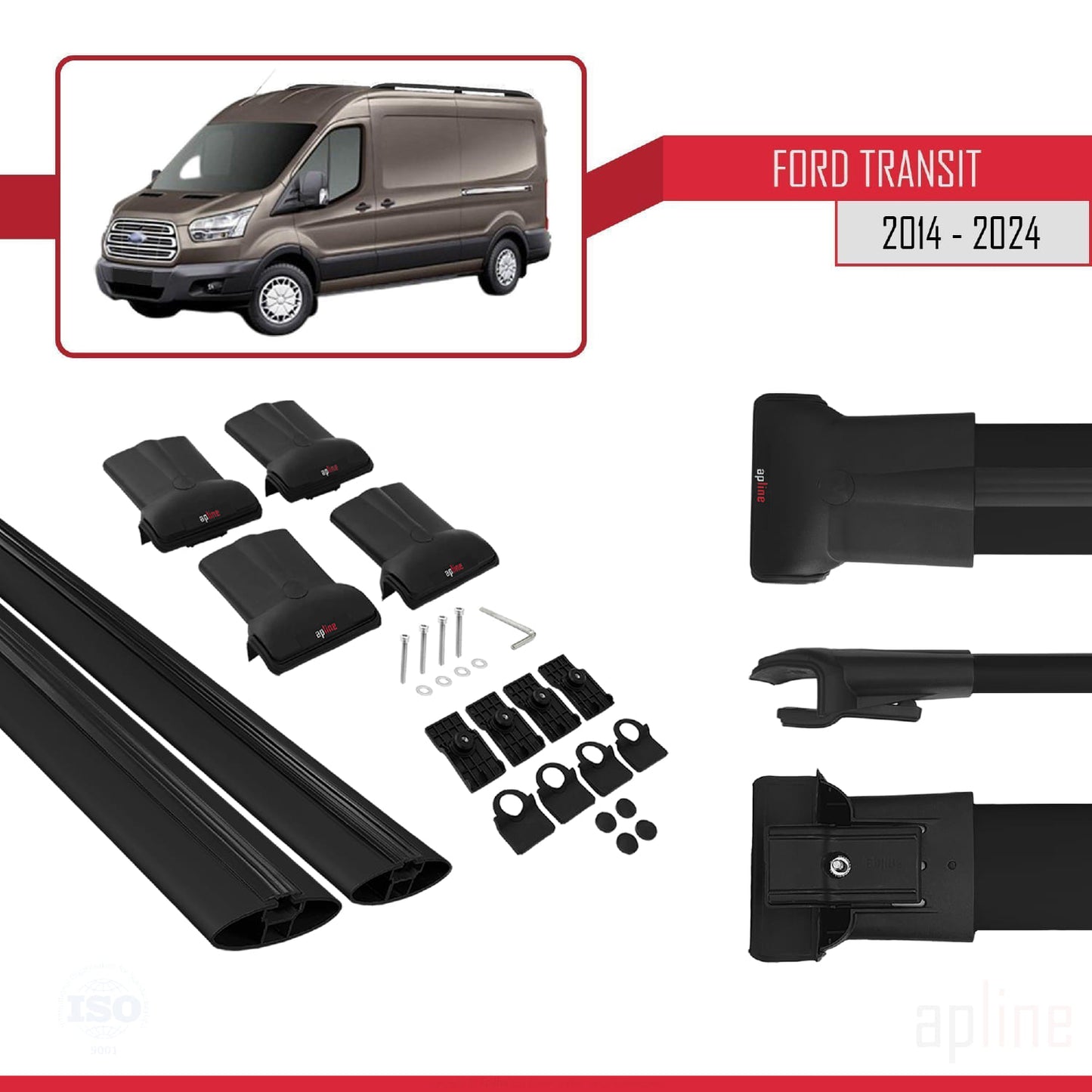 Compatibile con Ford Transit 2014-2025 modello FLY Barre portatutto per auto Portapacchi in alluminio nero 2 barre