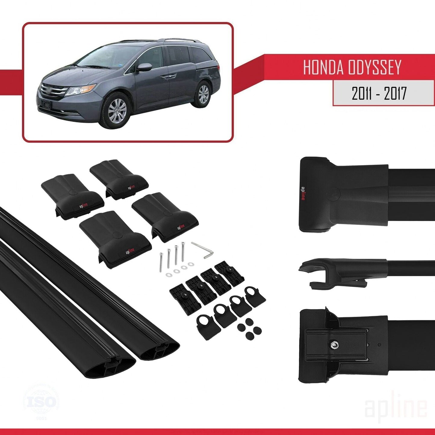 Compatibile con Honda Odyssey 2011-2017 modello FLY Barre portatutto per auto Portapacchi in alluminio nero 2 barre