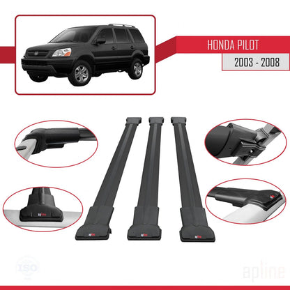 Compatibile con Honda Pilot 2003-2008 modello FLY Barre portatutto per auto Portapacchi in alluminio nero 3 barre