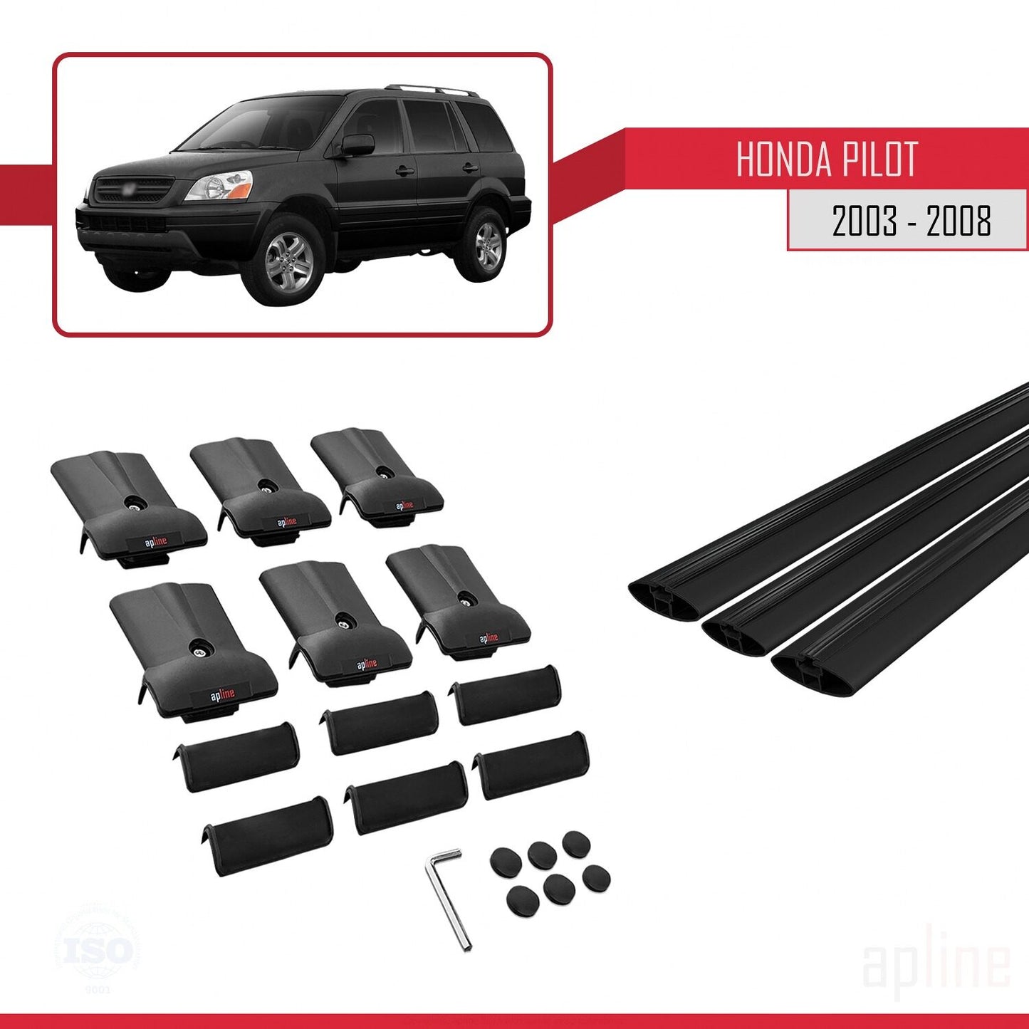 Compatibile con Honda Pilot 2003-2008 modello FLY Barre portatutto per auto Portapacchi in alluminio nero 3 barre