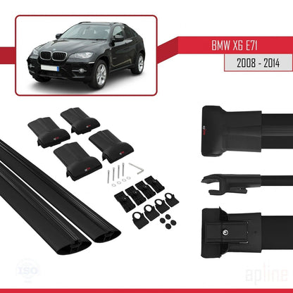 Compatibile con BMW X6 (E71) 2008-2014 modello FLY Barre portatutto per auto Portapacchi in alluminio nero 2 barre