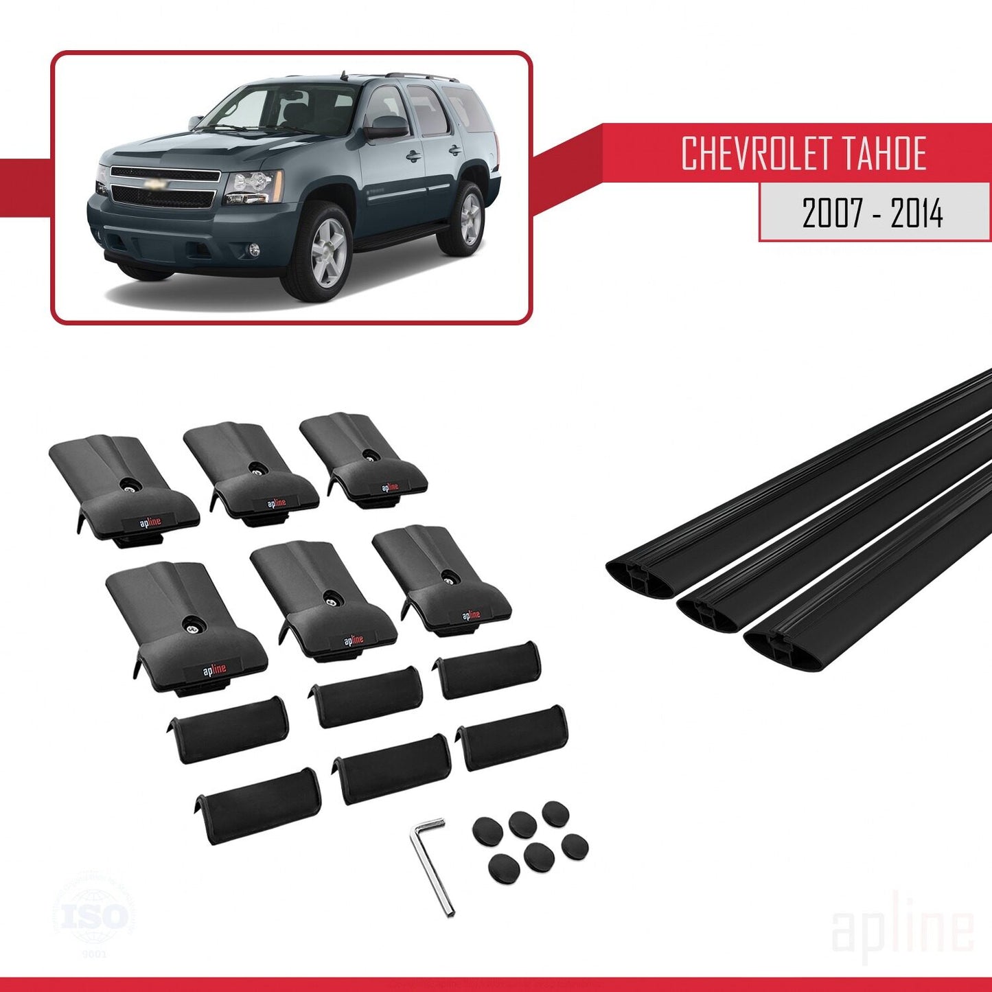 Compatibile con Chevrolet Tahoe 3 2007-2014 modello FLY Barre portatutto per auto Portapacchi in alluminio nero 3 barre