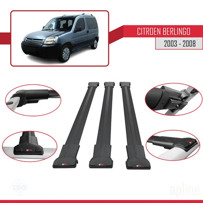 Compatibile con Citroen Berlingo (M59) 2003-2008 modello FLY Barre portatutto per auto Portapacchi in alluminio nero 3 barre