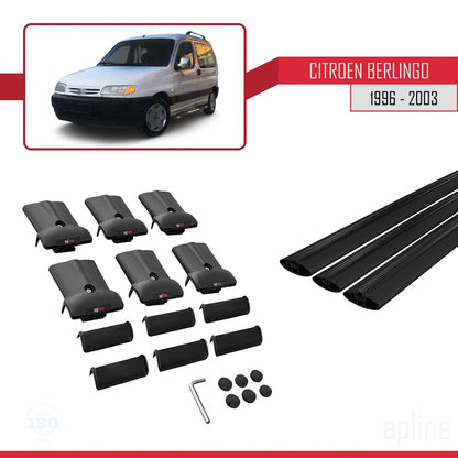 Compatibile con Citroen Berlingo (M49) 1996-2003 modello FLY Barre portatutto per auto Portapacchi in alluminio nero 3 barre