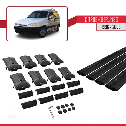 Compatibile con Citroen Berlingo (M49) 1996-2003 modello FLY Barre portatutto per auto Portapacchi in alluminio nero 4 barre