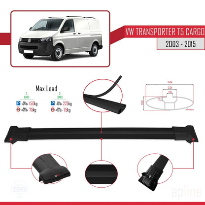 Compatible avec Volkswagen T5 Transporter 2003-2015 FLY Model Barres de Toit Railing Porte-Bagages de Voiture Noir Aluminium 2 Barres