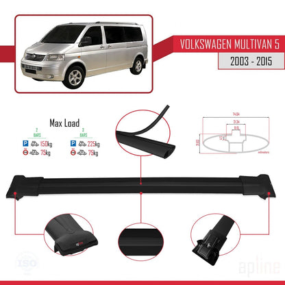 Compatible avec Volkswagen T5 Multivan 2003-2015 FLY Model Barres de Toit Railing Porte-Bagages de Voiture Noir Aluminium 2 Barres