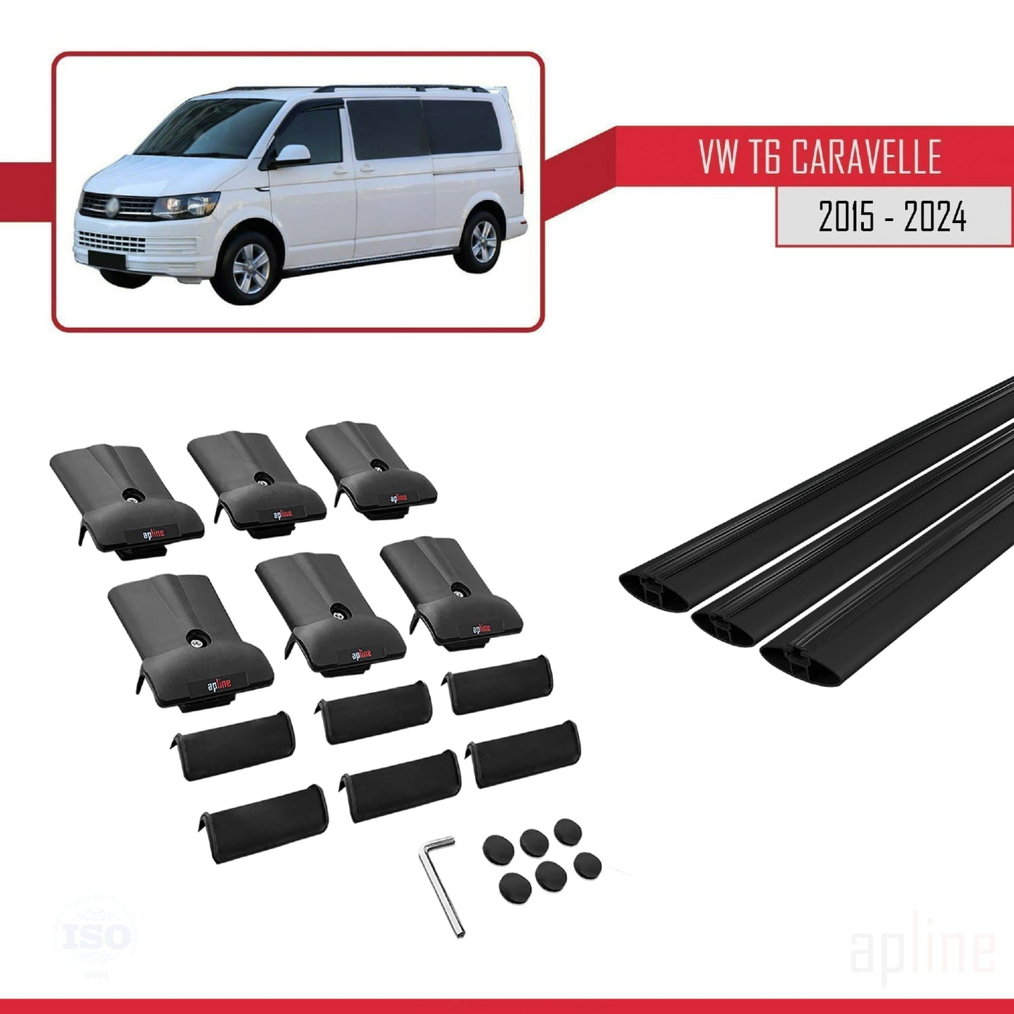 Compatible avec Volkswagen T6 Caravelle 2015-2024 FLY Model Barres de Toit Railing Porte-Bagages de Voiture Noir Aluminium 3 Barres