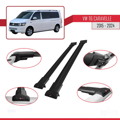 Compatible with Volkswagen T6 Caravelle 2015-2024 FLY Model Car Roof Rack Cross Bar Black Aluminium 2 Bars