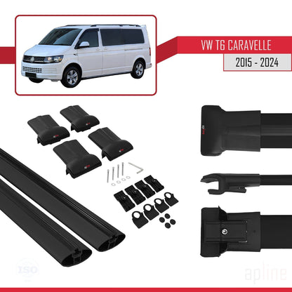 Compatible with Volkswagen T6 Caravelle 2015-2024 FLY Model Car Roof Rack Cross Bar Black Aluminium 2 Bars