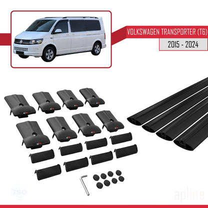 Compatible avec Volkswagen T6 Transporter 2015-2024 FLY Model Barres de Toit Railing Porte-Bagages de Voiture Noir Aluminium 4 Barres