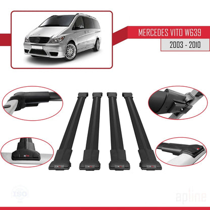 Compatible with Mercedes Vito 2 (W639) Pre-Facelift 2003-2010 FLY Model Car Roof Rack Cross Bar Black Aluminium 4 Bars