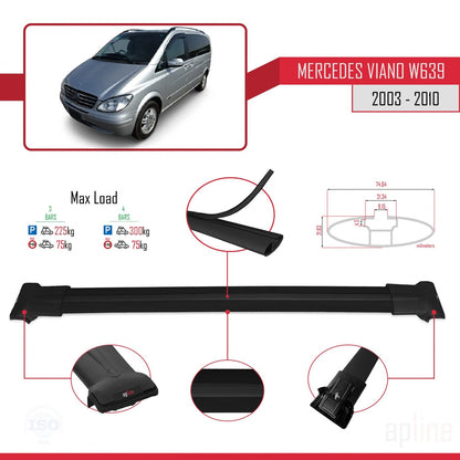 Compatible with Mercedes Viano 2 (W639) Pre-Facelift 2003-2010 FLY Model Car Roof Rack Cross Bar Black Aluminium 3 Bars