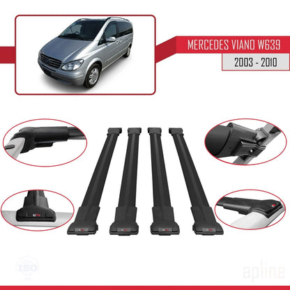 Compatibile con Mercedes Viano 2 (W639) Pre-Facelift 2003-2010 FLY Model Barre Tetto Portapacchi Auto Barre Portatutto Nero Alluminio 4 Barre