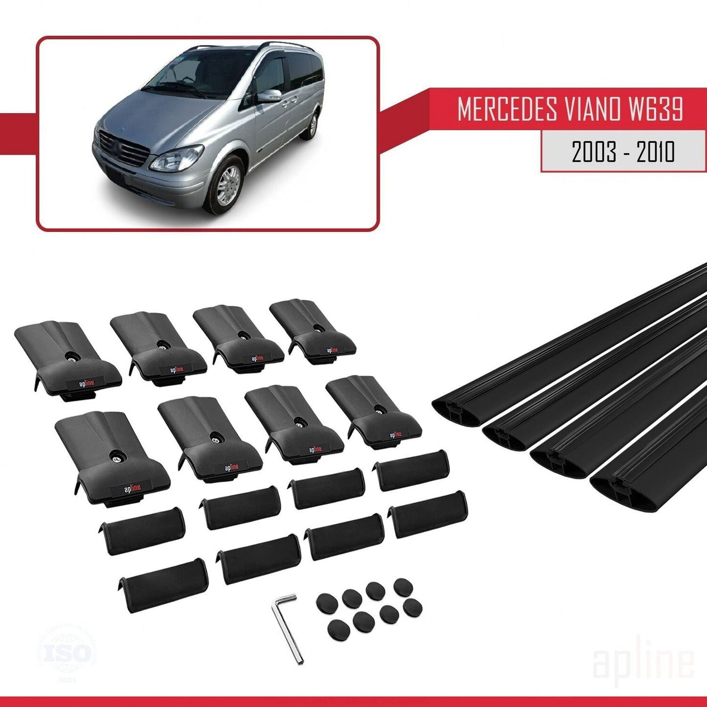 Compatibile con Mercedes Viano 2 (W639) Pre-Facelift 2003-2010 FLY Model Barre Tetto Portapacchi Auto Barre Portatutto Nero Alluminio 4 Barre