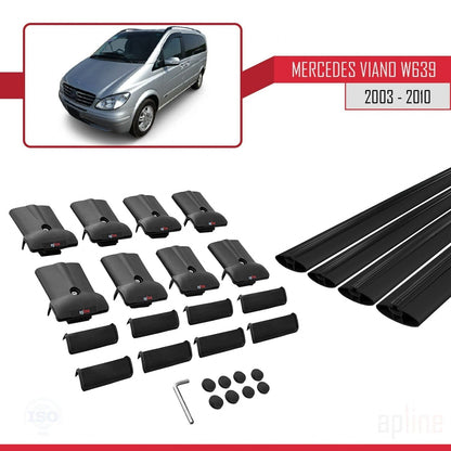 Compatibile con Mercedes Viano 2 (W639) Pre-Facelift 2003-2010 FLY Model Barre Tetto Portapacchi Auto Barre Portatutto Nero Alluminio 4 Barre