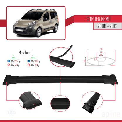 Compatibile con Citroen Nemo 3 (225) 2008-2017 modello FLY Barre portatutto per auto Portapacchi in alluminio nero 3 barre