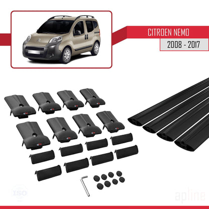 Compatibile con Citroen Nemo 3 (225) 2008-2017 modello FLY Barre portatutto per auto Portapacchi in alluminio nero 4 barre