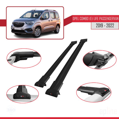 Compatible avec Opel Combo E Cargo 2019-2022 FLY Model Barres de Toit Railing Porte-Bagages de Voiture Noir Aluminium 2 Barres