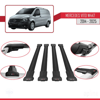 Compatible with Mercedes Vito 3 (W447) 2014-2025 FLY Model Car Roof Rack Cross Bar Black Aluminium 4 Bars