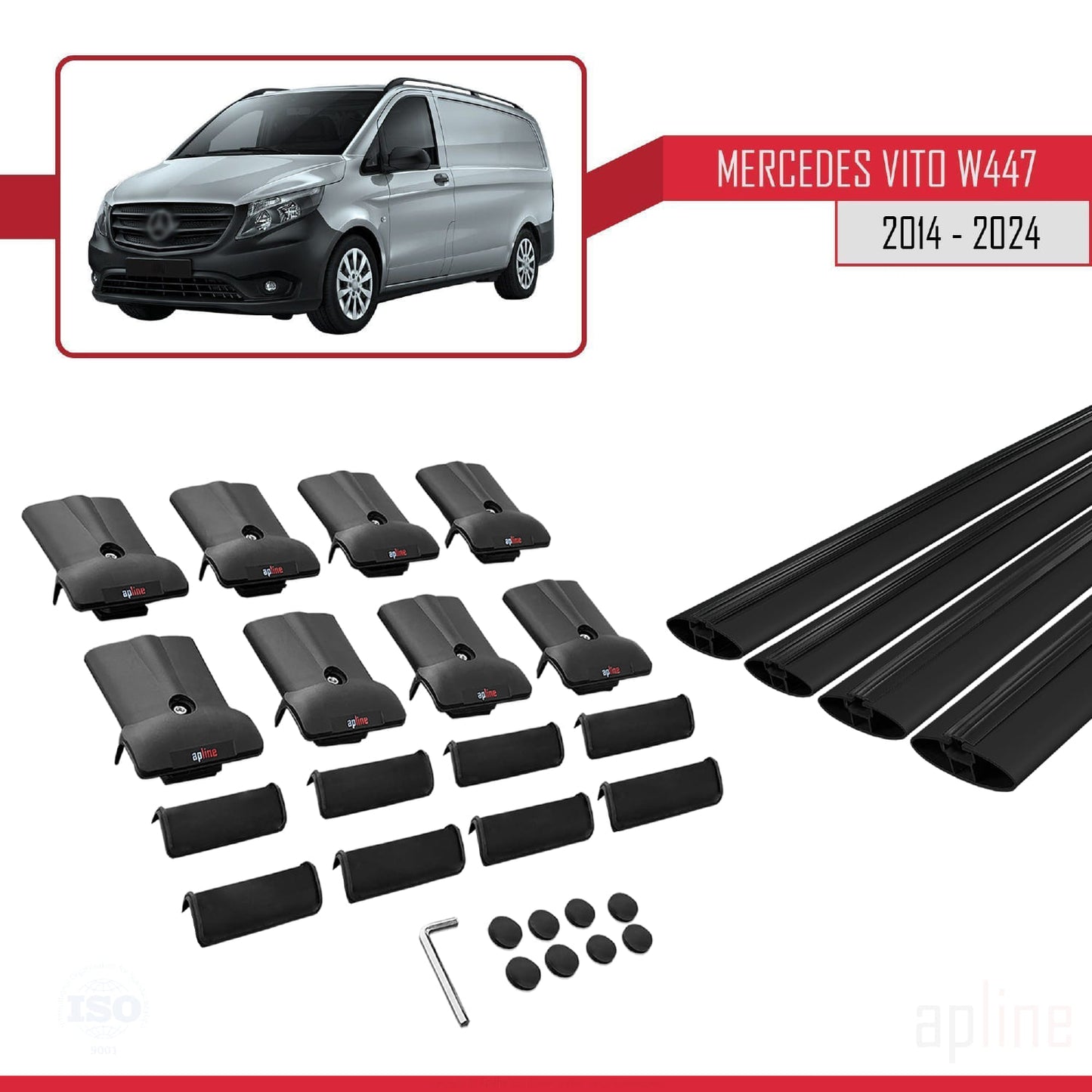 Compatible with Mercedes Vito 3 (W447) 2014-2025 FLY Model Car Roof Rack Cross Bar Black Aluminium 4 Bars