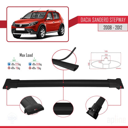 Compatibile con Dacia Sandero Stepway 2008-2012 modello FLY Barre portatutto per auto Portapacchi in alluminio nero 3 barre
