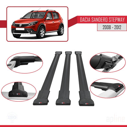 Compatibile con Dacia Sandero Stepway 2008-2012 modello FLY Barre portatutto per auto Portapacchi in alluminio nero 3 barre