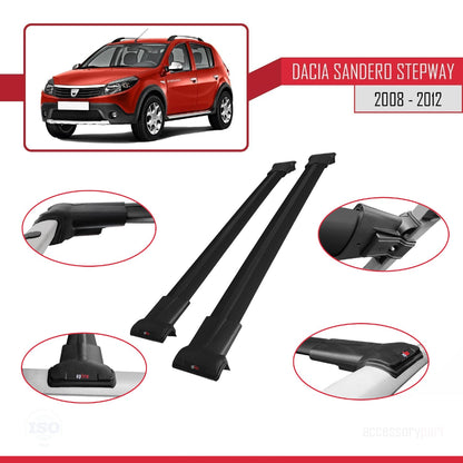 Compatibile con Dacia Sandero Stepway 2008-2012 modello FLY Barre portatutto per auto Portapacchi in alluminio nero 2 barre