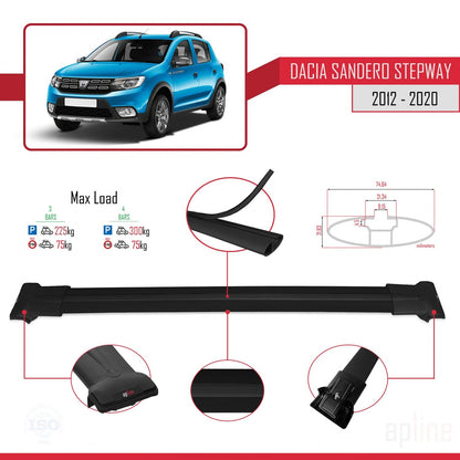 Compatibile con Dacia Sandero Stepway 2 2012-2020 modello FLY Barre portatutto per auto Portapacchi in alluminio nero 3 barre