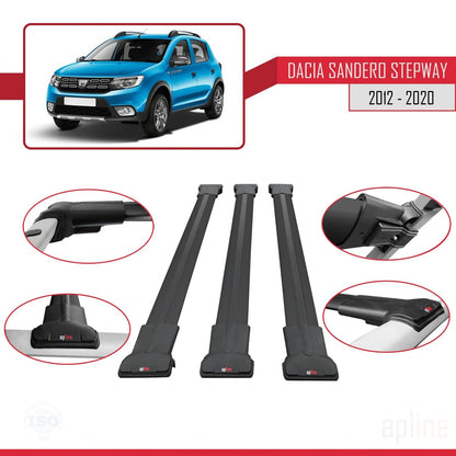 Compatibile con Dacia Sandero Stepway 2 2012-2020 modello FLY Barre portatutto per auto Portapacchi in alluminio nero 3 barre
