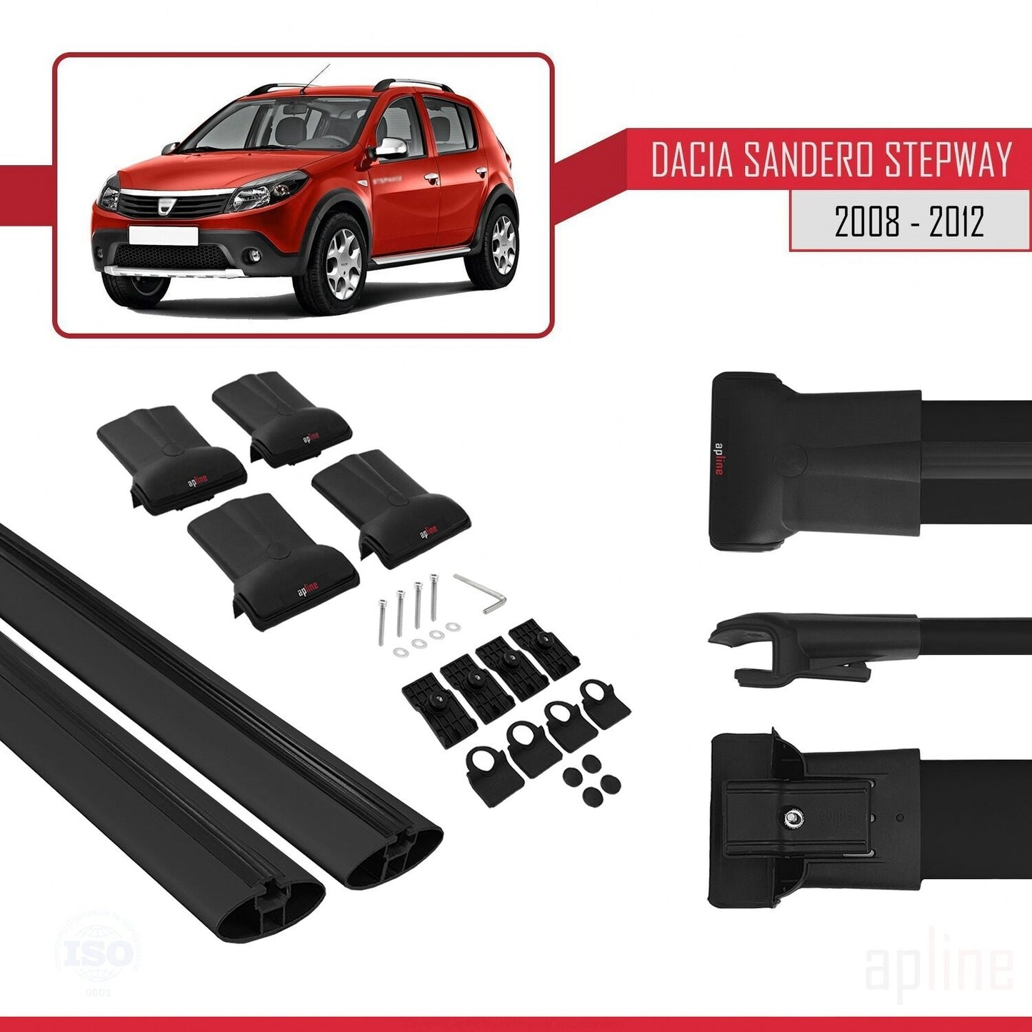 Compatibile con Dacia Sandero Stepway 2008-2012 modello FLY Barre portatutto per auto Portapacchi in alluminio nero 2 barre