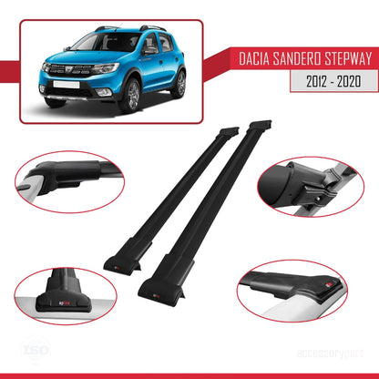 Compatibile con Dacia Sandero Stepway 2 2012-2020 modello FLY Barre portatutto per auto Portapacchi in alluminio nero 2 barre