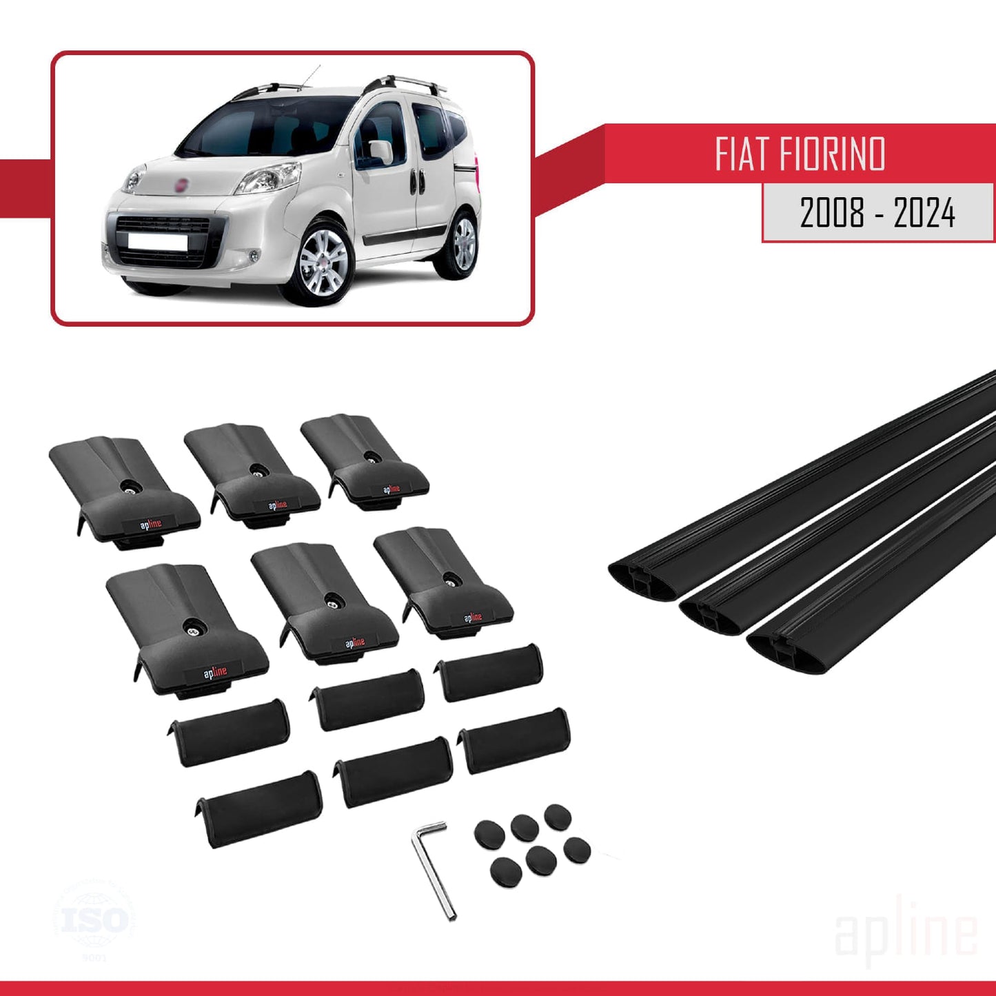 Compatibile con Fiat Fiorino 3 2008-2025 Modello FLY Barre Portatutto Railing Portapacchi Auto Alluminio Nero 3 Barre