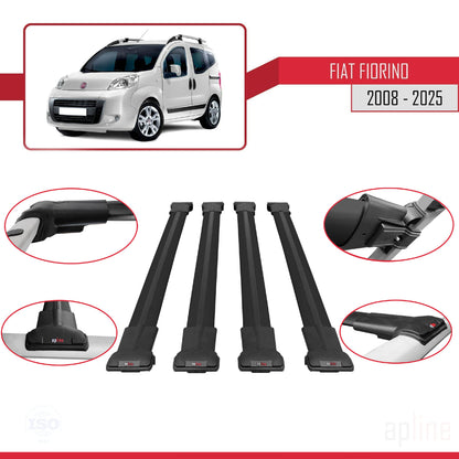 Compatibile con Fiat Fiorino 3 2008-2025 Modello FLY Barre Portatutto Railing Portapacchi Auto Alluminio Nero 4 Barre