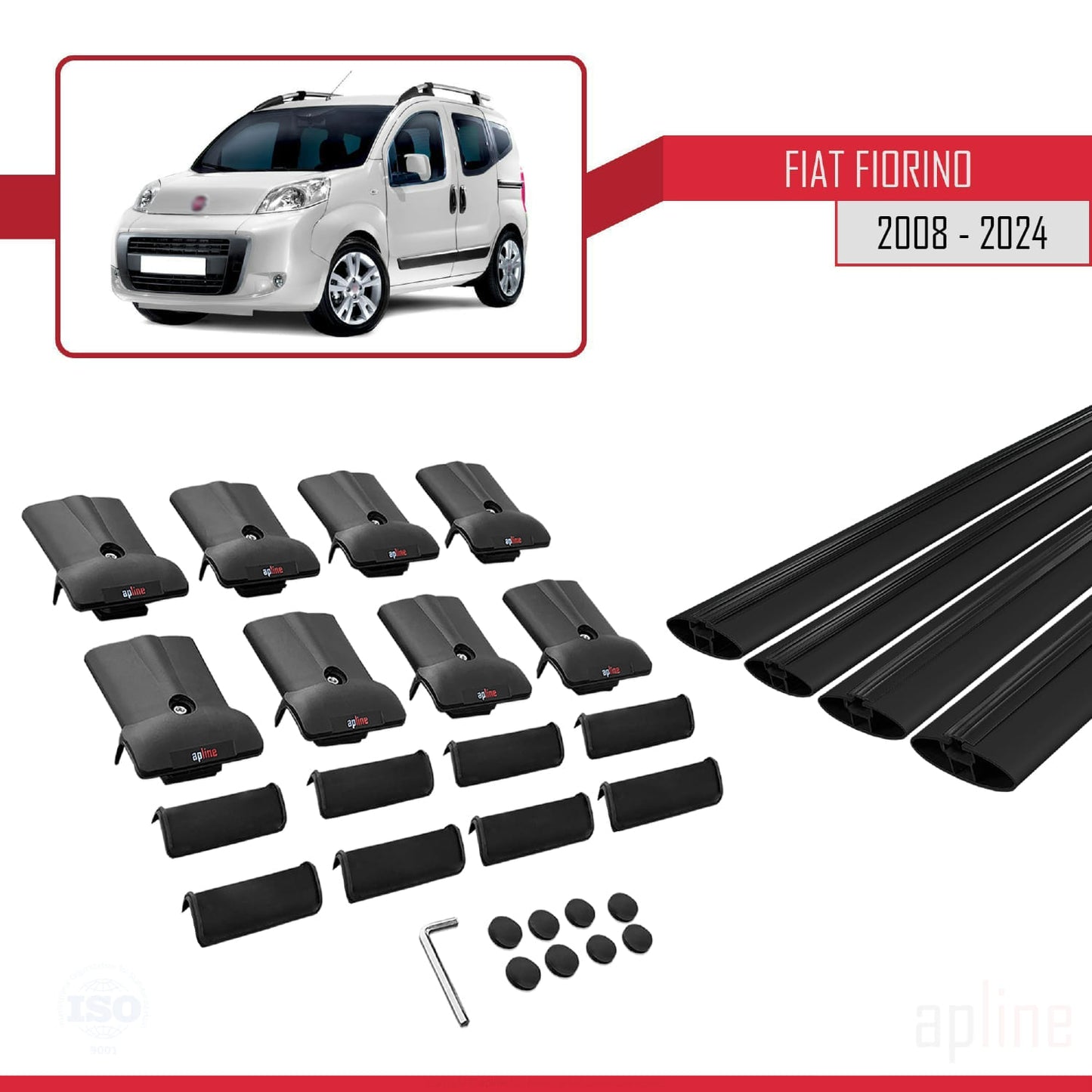 Compatibile con Fiat Fiorino 3 2008-2025 Modello FLY Barre Portatutto Railing Portapacchi Auto Alluminio Nero 4 Barre